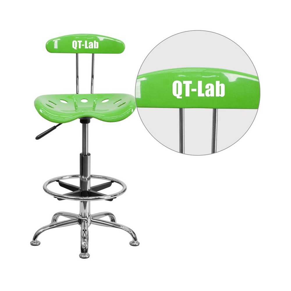 Personalized Vibrant Apple Green and Chrome Drafting Stool with Tractor Seat