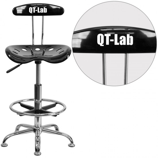 Personalized Vibrant Black and Chrome Drafting Stool with Tractor Seat