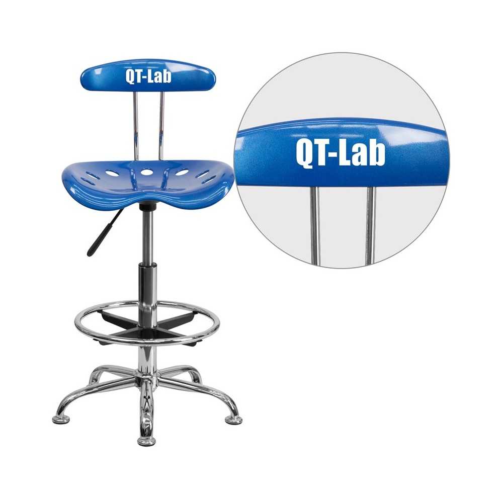 Personalized Vibrant Bright Blue and Chrome Drafting Stool with Tractor Seat