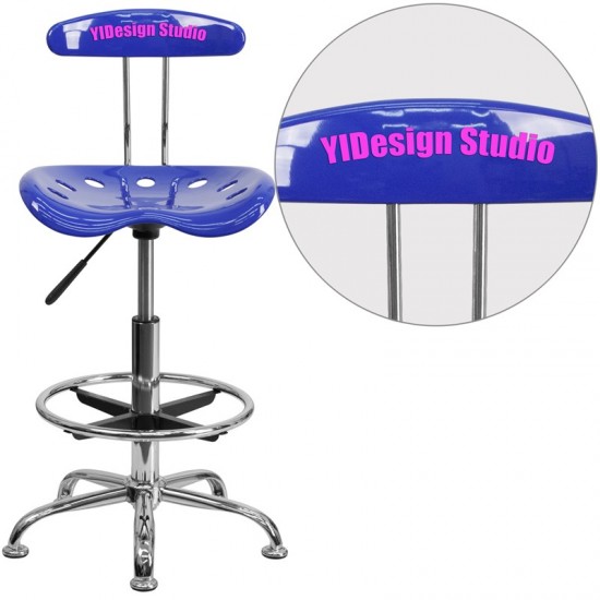 Personalized Vibrant Nautical Blue and Chrome Drafting Stool with Tractor Seat