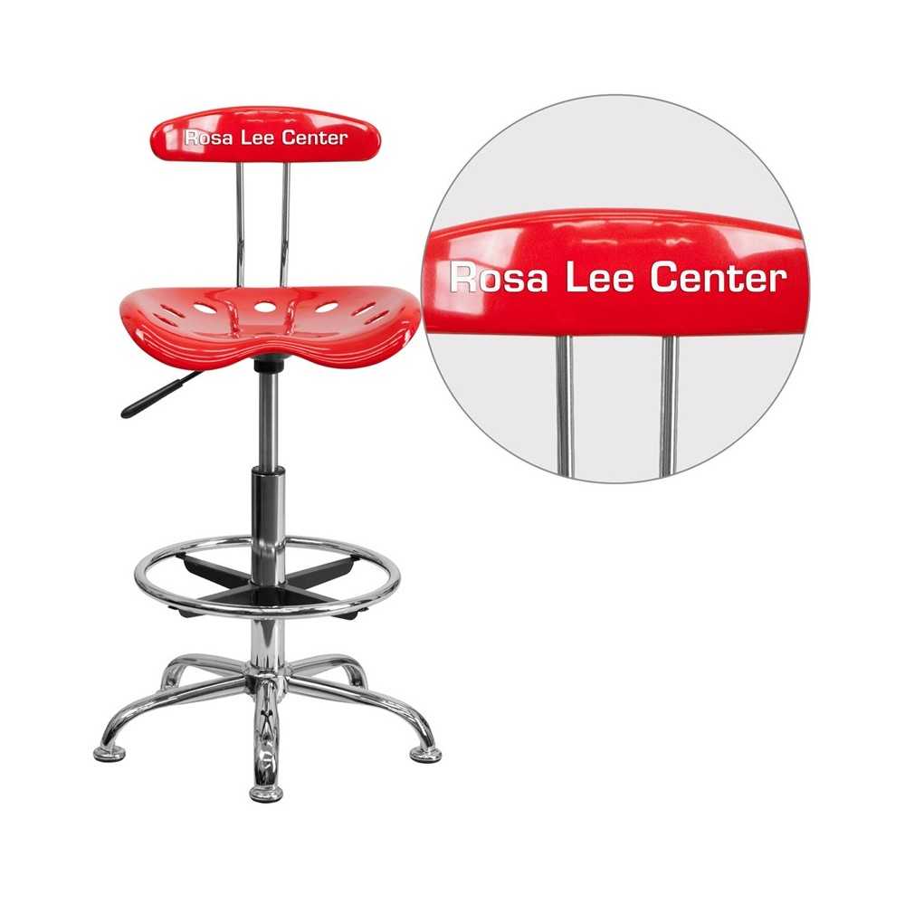 Personalized Vibrant Red and Chrome Drafting Stool with Tractor Seat