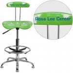 Personalized Vibrant Spicy Lime and Chrome Drafting Stool with Tractor Seat