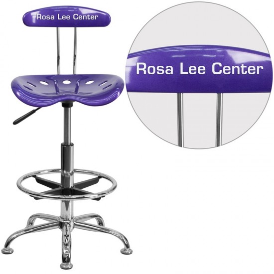 Personalized Vibrant Violet and Chrome Drafting Stool with Tractor Seat