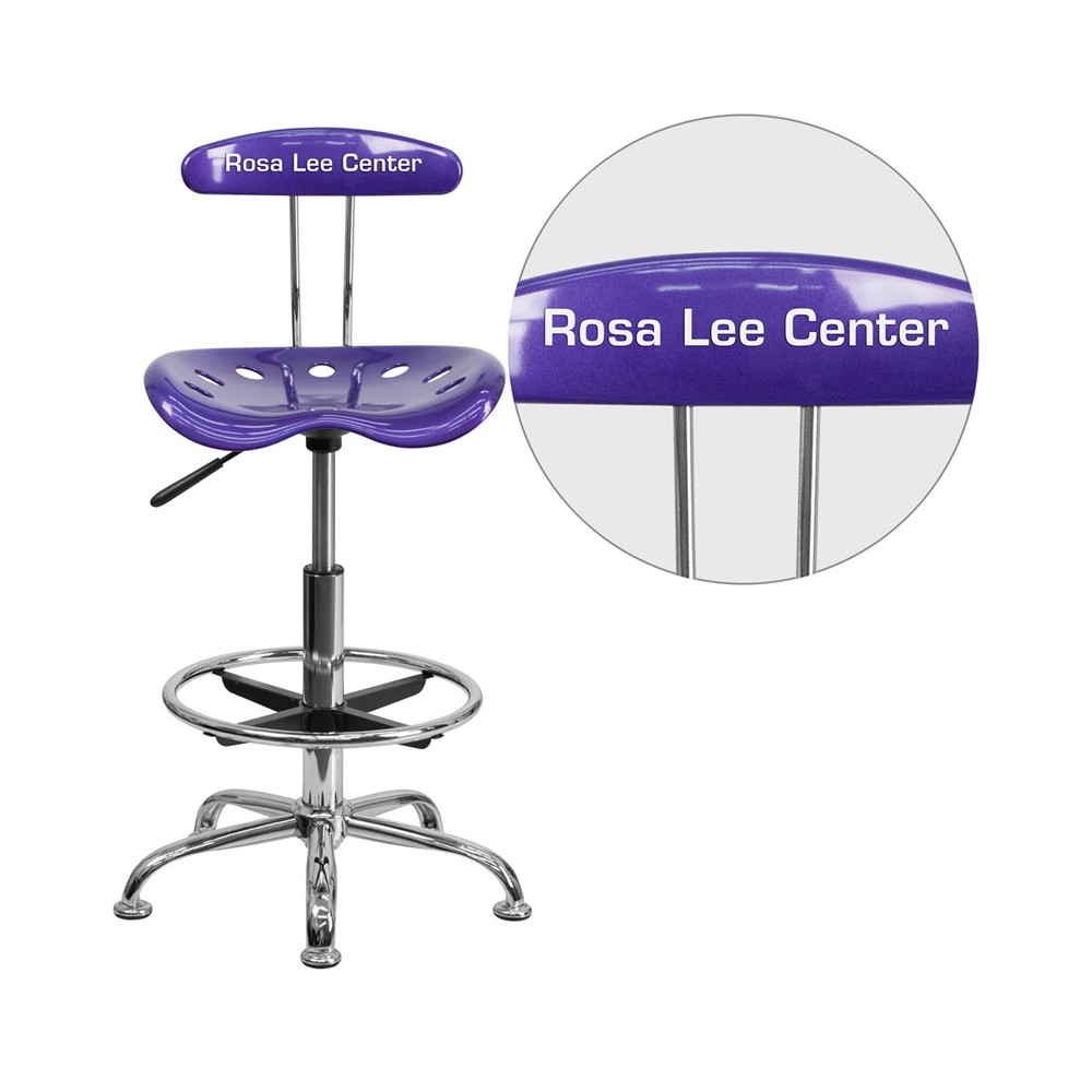 Personalized Vibrant Violet and Chrome Drafting Stool with Tractor Seat