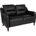 Newton Hill Upholstered Bustle Back Loveseat in Black LeatherSoft