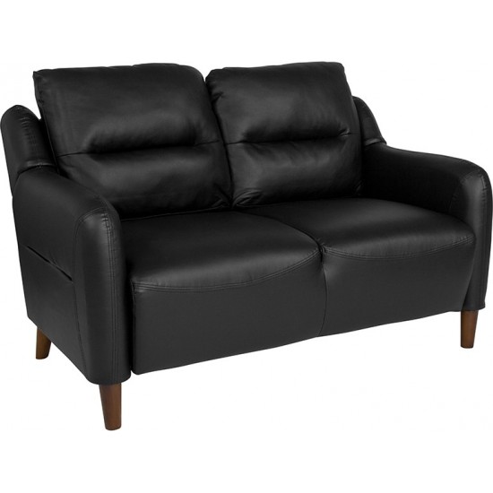 Newton Hill Upholstered Bustle Back Loveseat in Black LeatherSoft