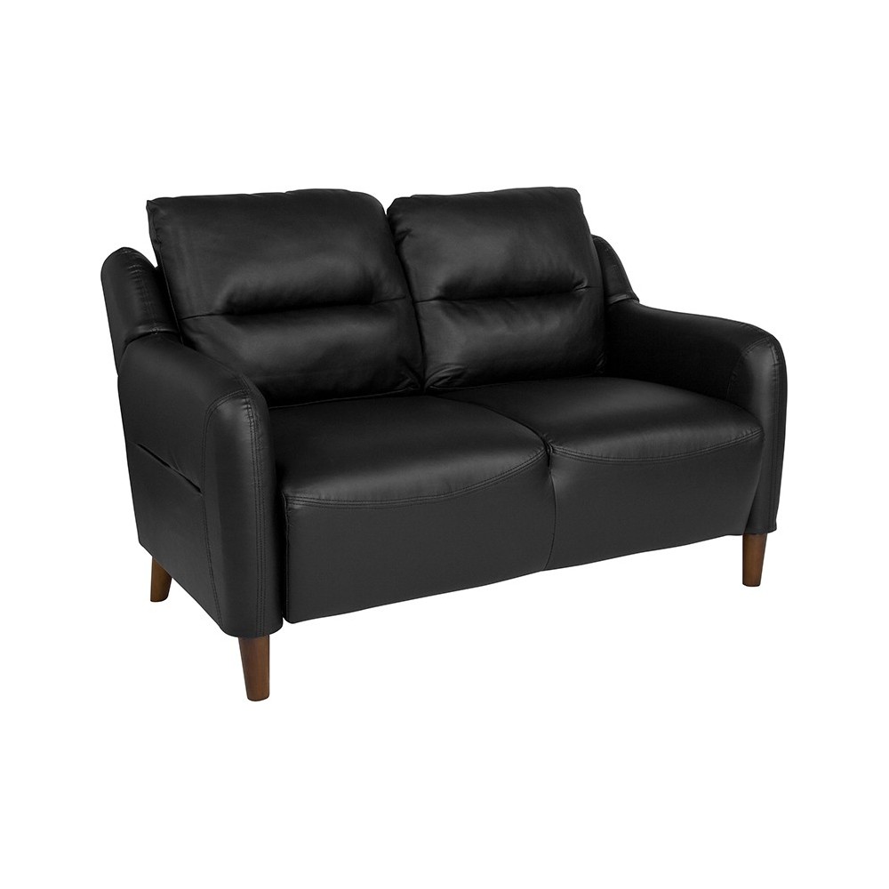 Newton Hill Upholstered Bustle Back Loveseat in Black LeatherSoft