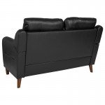 Newton Hill Upholstered Bustle Back Loveseat in Black LeatherSoft