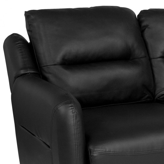 Newton Hill Upholstered Bustle Back Loveseat in Black LeatherSoft