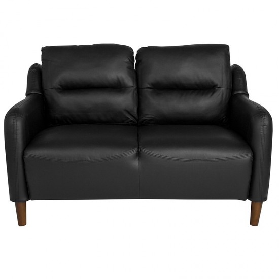 Newton Hill Upholstered Bustle Back Loveseat in Black LeatherSoft