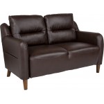 Newton Hill Upholstered Bustle Back Loveseat in Brown LeatherSoft