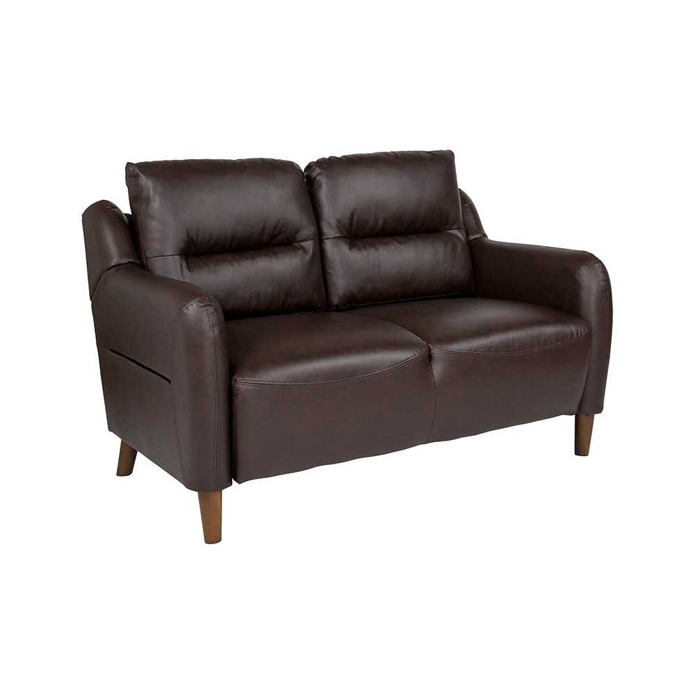 Newton Hill Upholstered Bustle Back Loveseat in Brown LeatherSoft