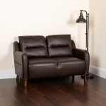 Newton Hill Upholstered Bustle Back Loveseat in Brown LeatherSoft