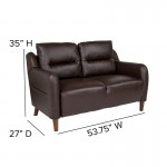 Newton Hill Upholstered Bustle Back Loveseat in Brown LeatherSoft