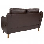 Newton Hill Upholstered Bustle Back Loveseat in Brown LeatherSoft