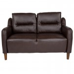 Newton Hill Upholstered Bustle Back Loveseat in Brown LeatherSoft