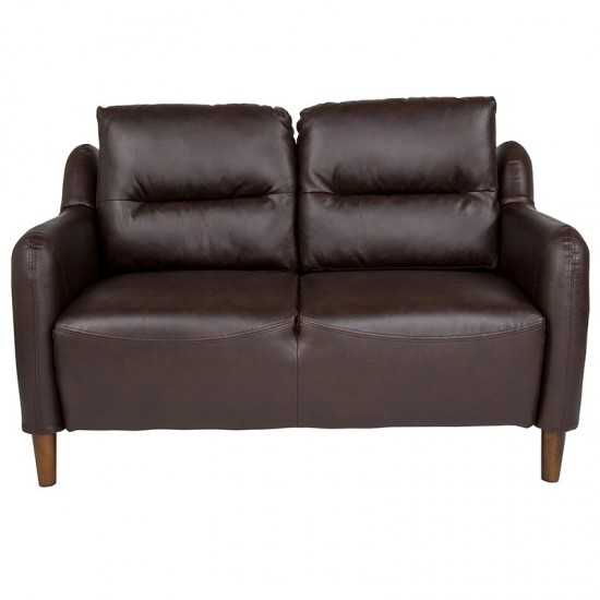 Newton Hill Upholstered Bustle Back Loveseat in Brown LeatherSoft