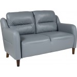 Newton Hill Upholstered Bustle Back Loveseat in Gray LeatherSoft