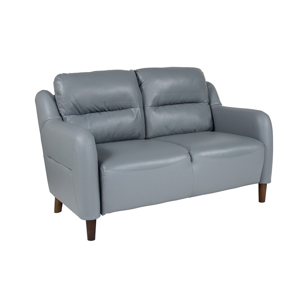 Newton Hill Upholstered Bustle Back Loveseat in Gray LeatherSoft