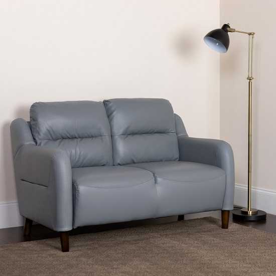 Newton Hill Upholstered Bustle Back Loveseat in Gray LeatherSoft