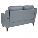 Newton Hill Upholstered Bustle Back Loveseat in Gray LeatherSoft