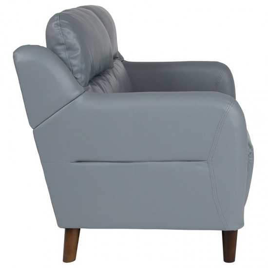 Newton Hill Upholstered Bustle Back Loveseat in Gray LeatherSoft