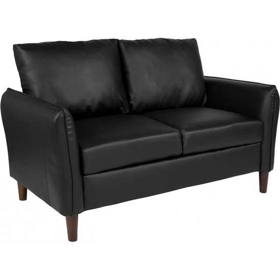 Milton Park Upholstered Plush Pillow Back Loveseat in Black LeatherSoft