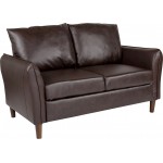 Milton Park Upholstered Plush Pillow Back Loveseat in Brown LeatherSoft