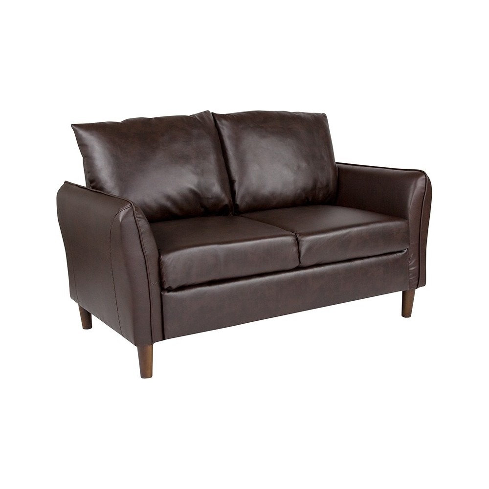 Milton Park Upholstered Plush Pillow Back Loveseat in Brown LeatherSoft