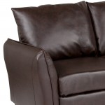 Milton Park Upholstered Plush Pillow Back Loveseat in Brown LeatherSoft