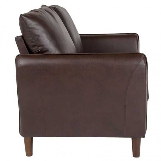 Milton Park Upholstered Plush Pillow Back Loveseat in Brown LeatherSoft