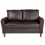 Milton Park Upholstered Plush Pillow Back Loveseat in Brown LeatherSoft