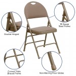 Ultra-Premium Triple Braced Beige Fabric Metal Folding Chair with Easy-Carry Handle