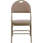 Ultra-Premium Triple Braced Beige Fabric Metal Folding Chair with Easy-Carry Handle