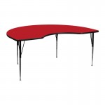 48''W x 72''L Kidney Red HP Laminate Activity Table - Standard Height Adjustable Legs