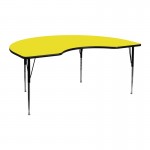 48''W x 72''L Kidney Yellow HP Laminate Activity Table - Standard Height Adjustable Legs