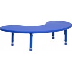 35''W x 65''L Half-Moon Blue Plastic Height Adjustable Activity Table