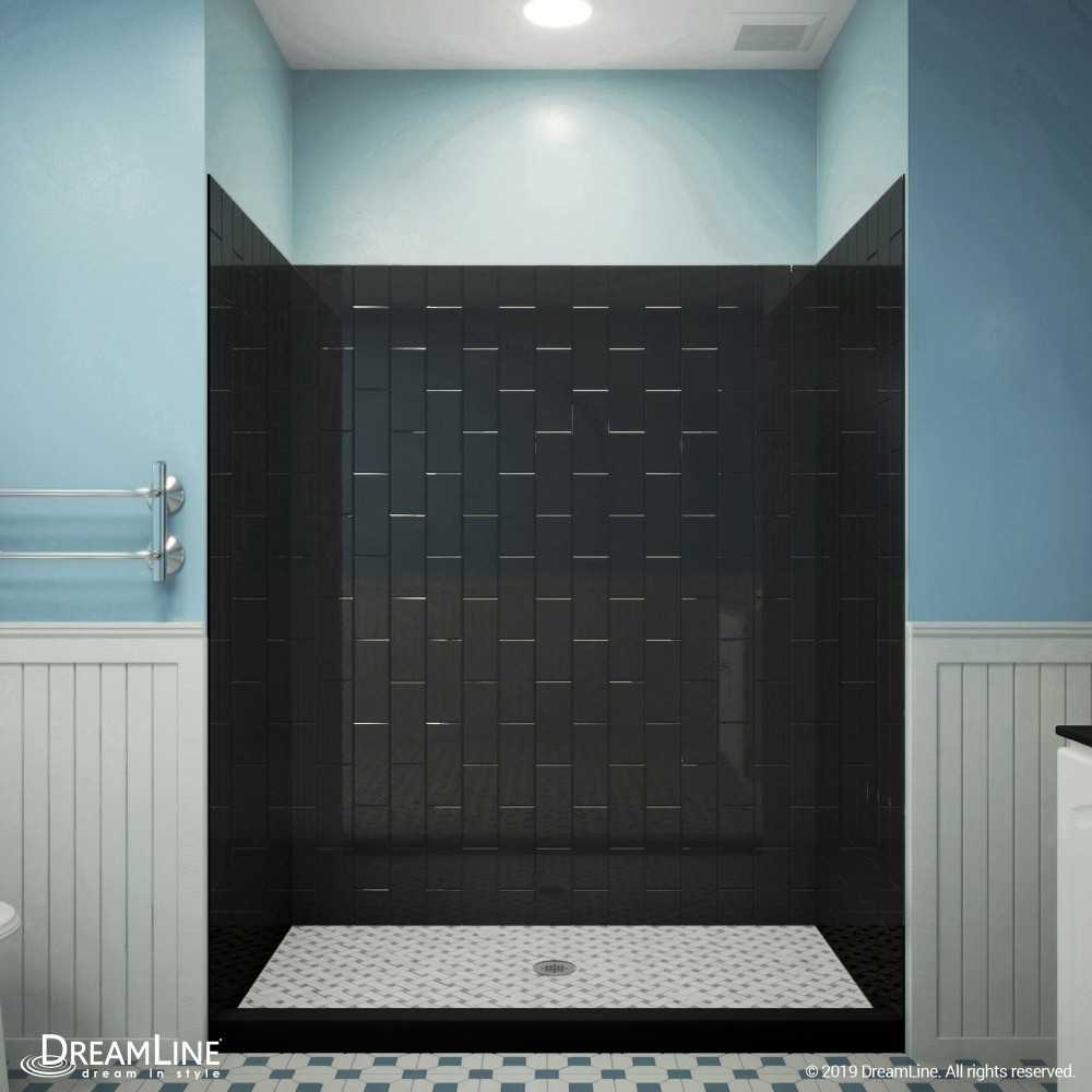 QWALL-VS 56-60 in. W x 41-1/2 in. D x 76 in. H Acrylic Backwall Kit in Black