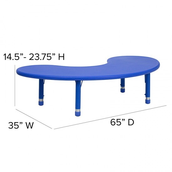 35''W x 65''L Half-Moon Blue Plastic Height Adjustable Activity Table