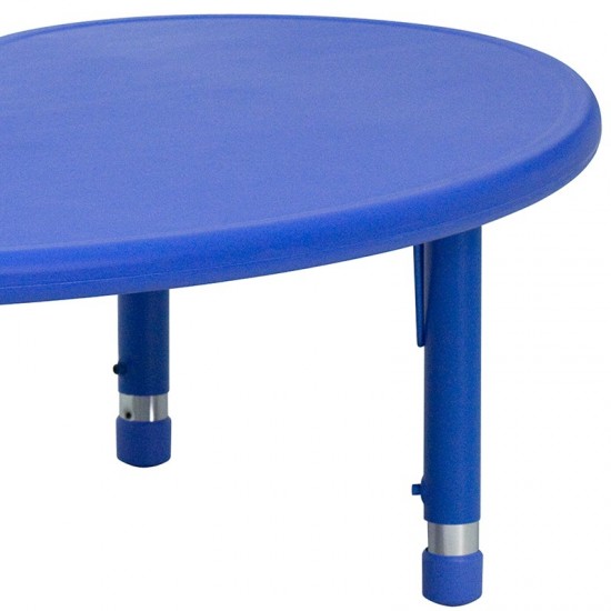 35''W x 65''L Half-Moon Blue Plastic Height Adjustable Activity Table