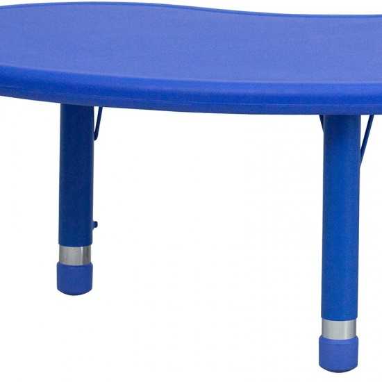 35''W x 65''L Half-Moon Blue Plastic Height Adjustable Activity Table