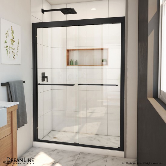 Duet Plus 50-54 in. W x 72 in. H Semi-Frameless Bypass Sliding Shower Door in Satin Black