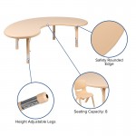 35"W x 65"L Half-Moon Natural Plastic Height Adjustable Activity Table