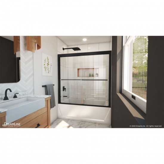 Duet Plus 55-59 in. W x 58 in. H Semi-Frameless Bypass Sliding Tub Door in Satin Black