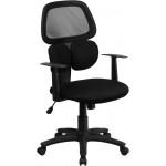 Mid-Back Black Mesh Swivel Task Office Chair with Flexible Dual Lumbar Support and Arms