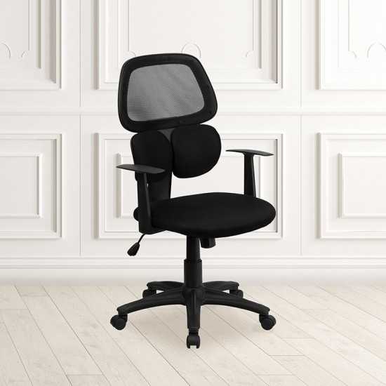 Mid-Back Black Mesh Swivel Task Office Chair with Flexible Dual Lumbar Support and Arms