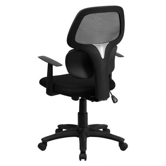 Mid-Back Black Mesh Swivel Task Office Chair with Flexible Dual Lumbar Support and Arms