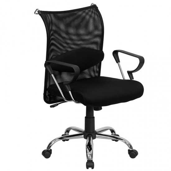 Mid-Back Black Mesh Swivel Manager's Office Chair with Adjustable Lumbar Support and Arms