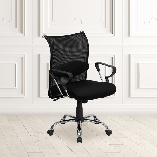 Mid-Back Black Mesh Swivel Manager's Office Chair with Adjustable Lumbar Support and Arms