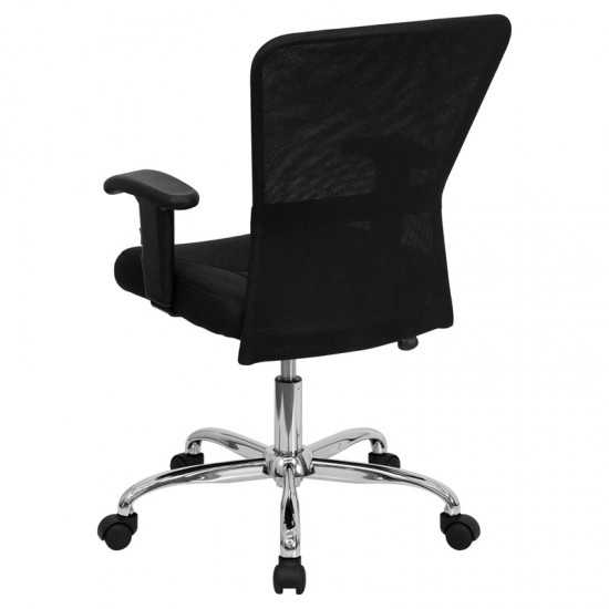 Mid-Back Black Mesh Contemporary Swivel Task Office Chair with Chrome Base and Adjustable Arms